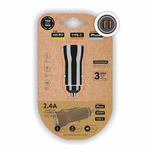 Caricabatterie per Auto Tech One Tech TEC2802 Doppia USB-C Micro USB