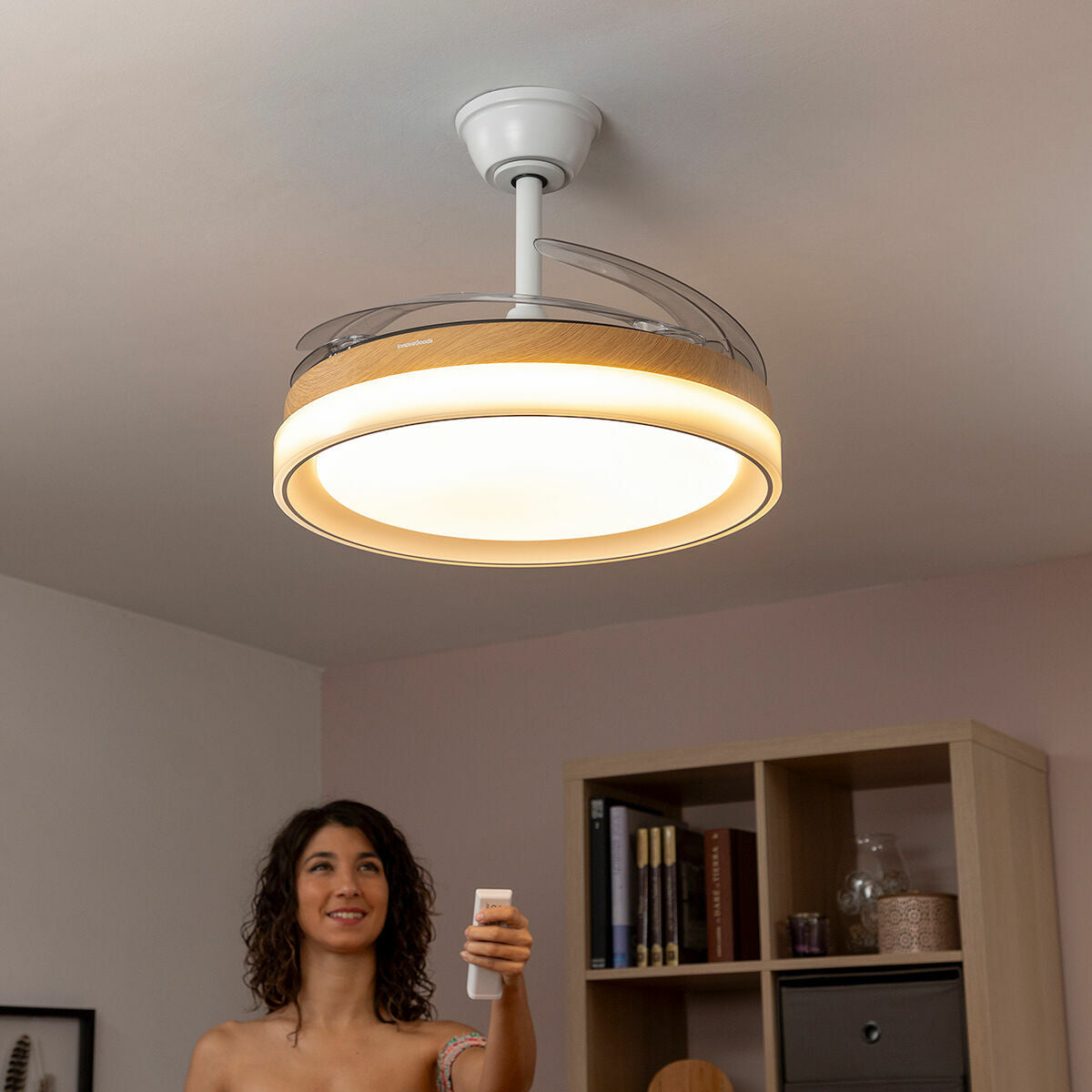 Ventilatore da Soffitto con Luce LED e 4 Pale Retrattili Blalefan InnovaGoods Legno 72 W Ø49,5-104 cm