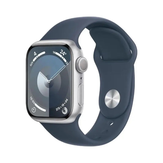 Apple watch series 9 gps cassa 41mm in alluminio argento con cinturino sport blu tempesta - s/m ds-market apple watch