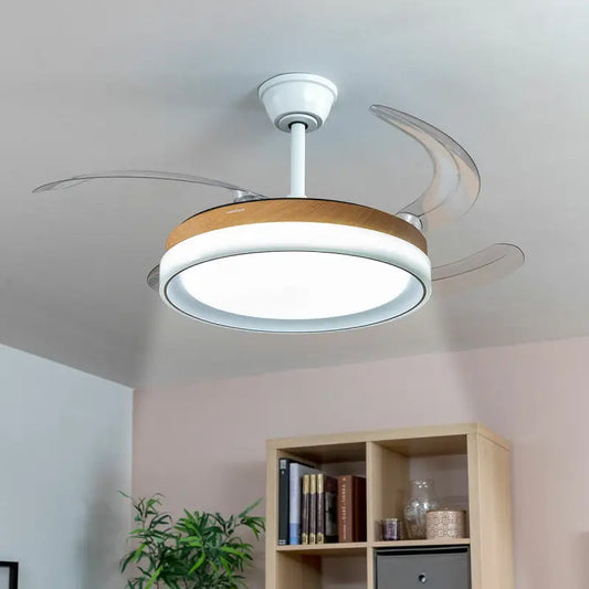 Ventilatore da soffitto con luce led e 4 pale retrattili blalefan innovagoods legno 72 w illuminazione illuminazione